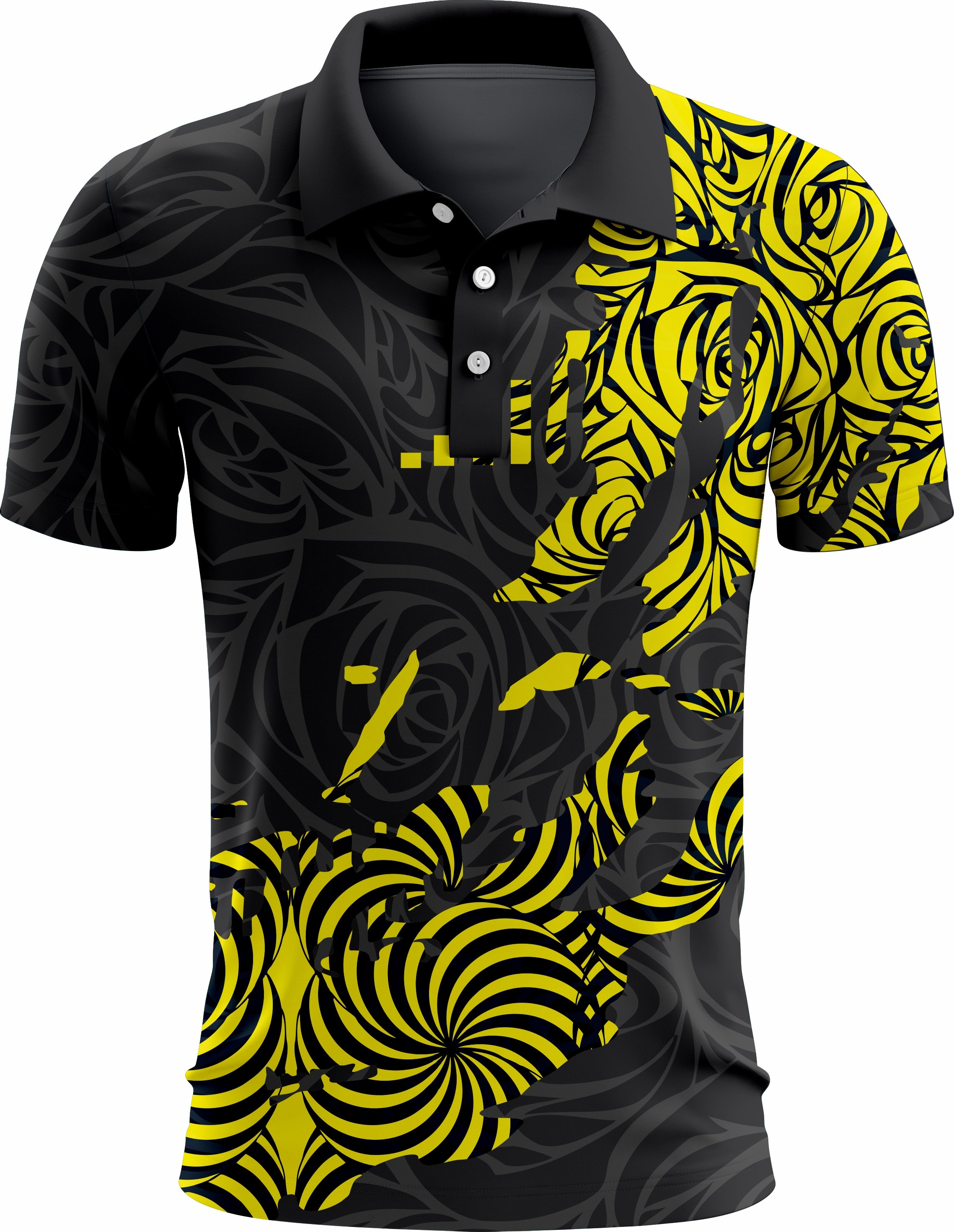 Black & Yellow Abstract Swirl Polo Shirt