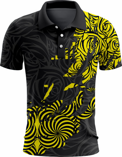 Black & Yellow Abstract Swirl Polo Shirt