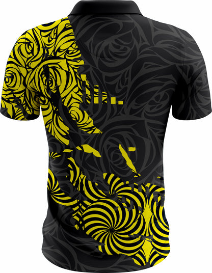 Black & Yellow Abstract Swirl Polo Shirt