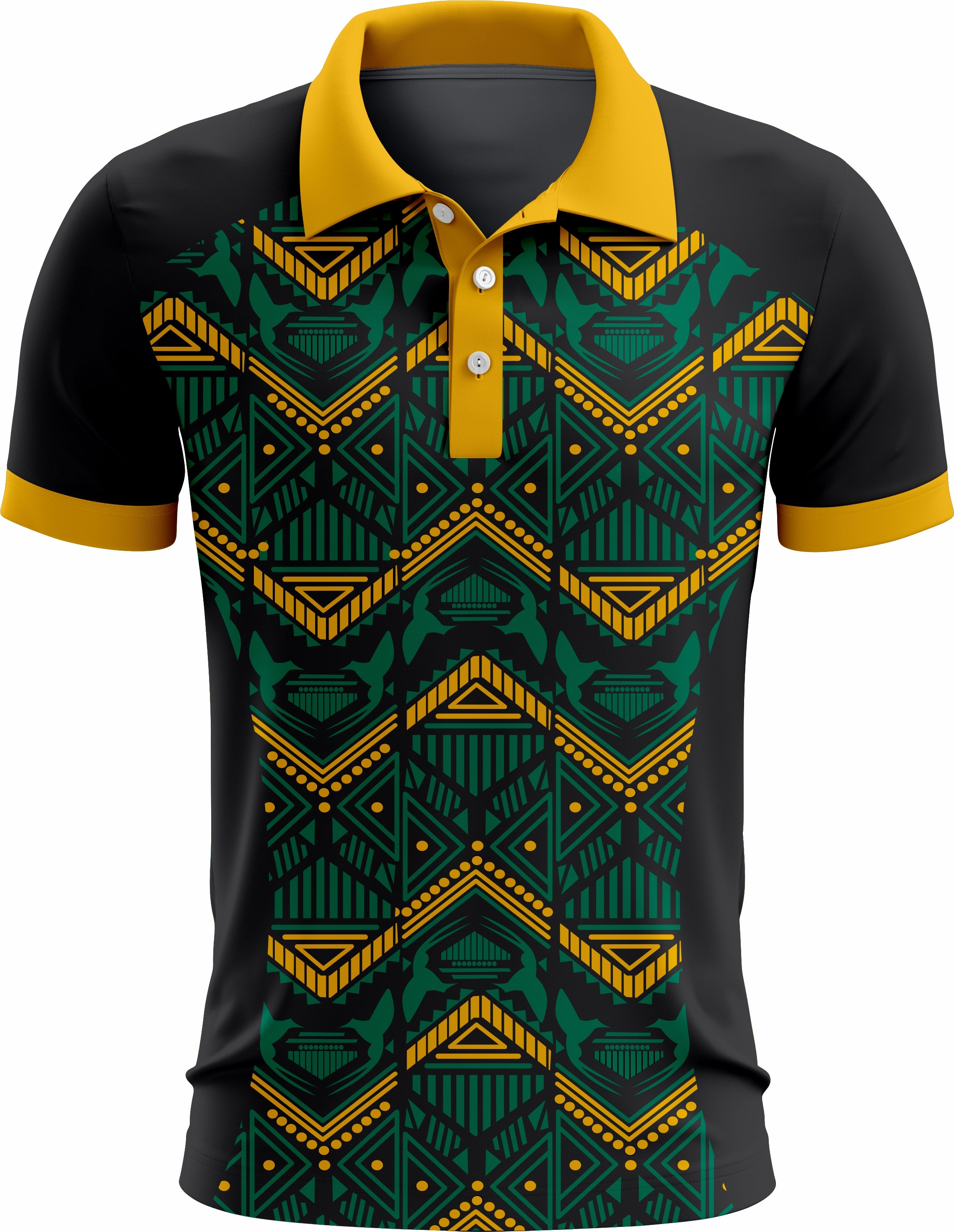 Black & Gold Tribal Geometric Polo Shirt