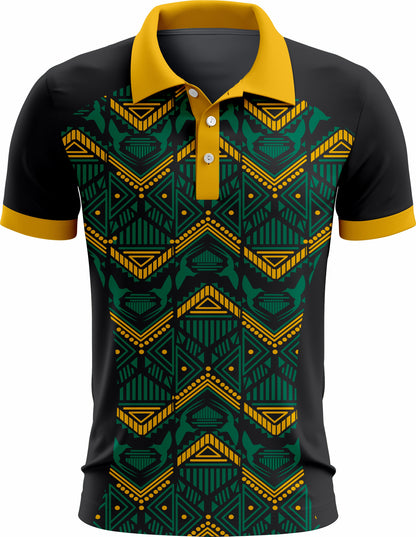 Black & Gold Tribal Geometric Polo Shirt