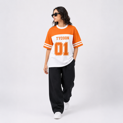 Oversized Jersey Shirt — Orange & White